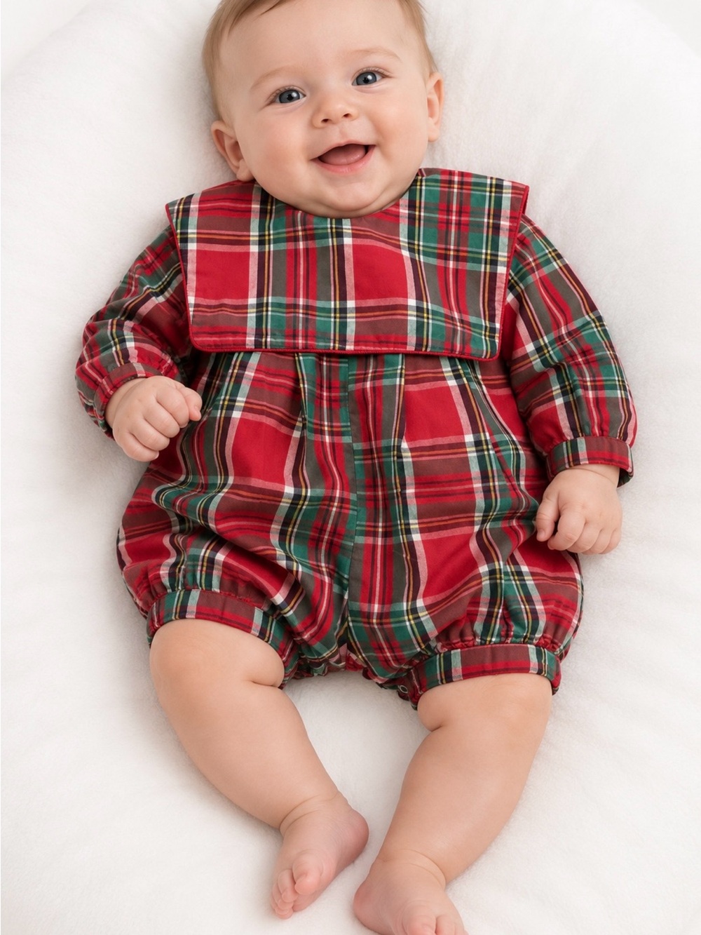 Eliza James Baby Boy 3M Christmas Tartan Plaid Sailor Collar Bubble Romper